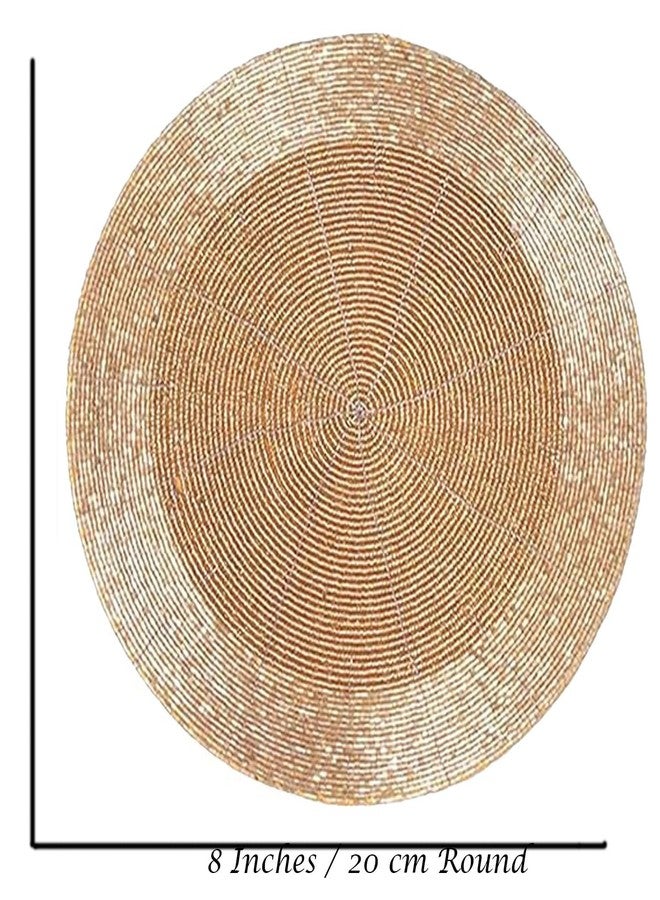 CANVASS®- Handcrafted Beaded Round Small PlaceMat Coasterfor Dinning Table,Pan,Hot Dishes and Pots (8 X 8 Inches Inches) Set of 2 (Light Gold) - Image 2