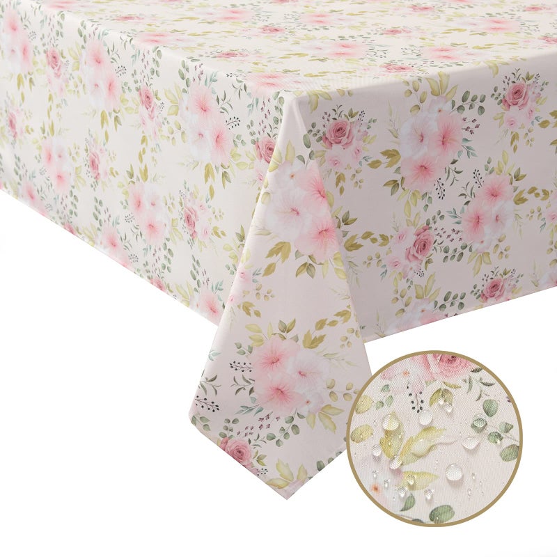 Joyfol Day Flower Tablecloth  Pink Floral Table Cloth for Rectangle Tables Waterproof Resistant Rose Table Cover for Valentines Parties Wedding Use Spring/Summer (60 X 120 Inch) - Image 1