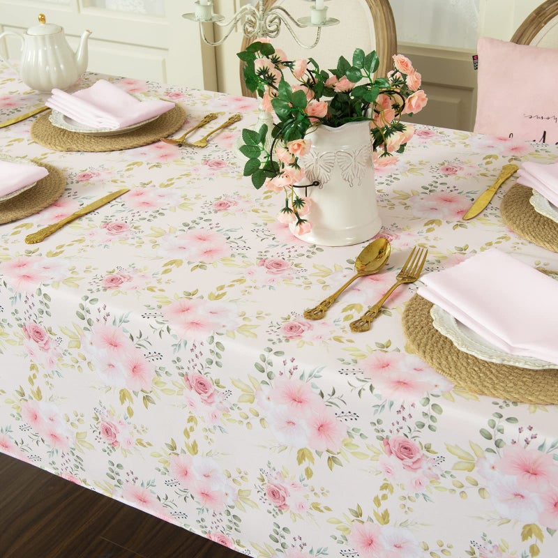 Joyfol Day Flower Tablecloth  Pink Floral Table Cloth for Rectangle Tables Waterproof Resistant Rose Table Cover for Valentines Parties Wedding Use Spring/Summer (60 X 120 Inch) - Image 3