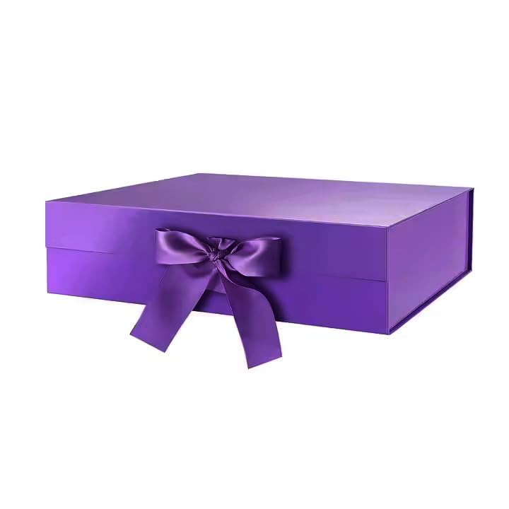 MEXZA Gift box Foldable collapsible Hardboard Rakhi Empty Box with Satin Ribbon Multipurpose Decorative Hamper Box Holds 10 kg Presents Reuse Valentine (30x 26 x 8 cm-large) - Image 1