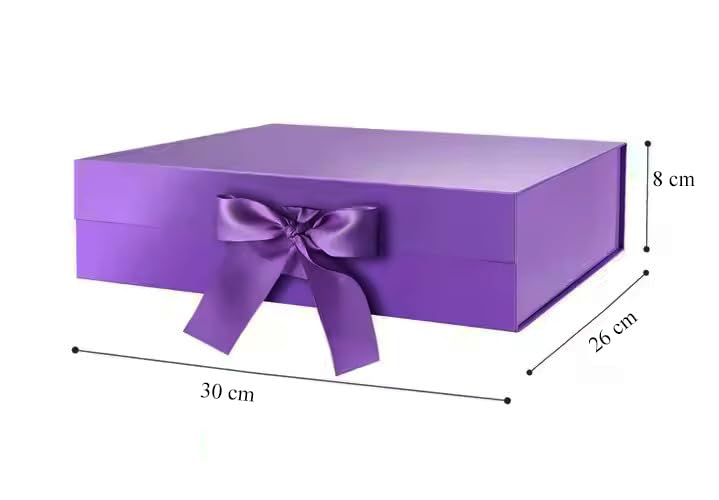 MEXZA Gift box Foldable collapsible Hardboard Rakhi Empty Box with Satin Ribbon Multipurpose Decorative Hamper Box Holds 10 kg Presents Reuse Valentine (30x 26 x 8 cm-large) - Image 4