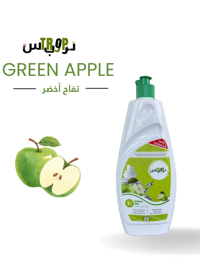 TROPS Green Apple Dishwashing Liquid 1 L Pack Of 10+2 OFFER PACK - Image 1