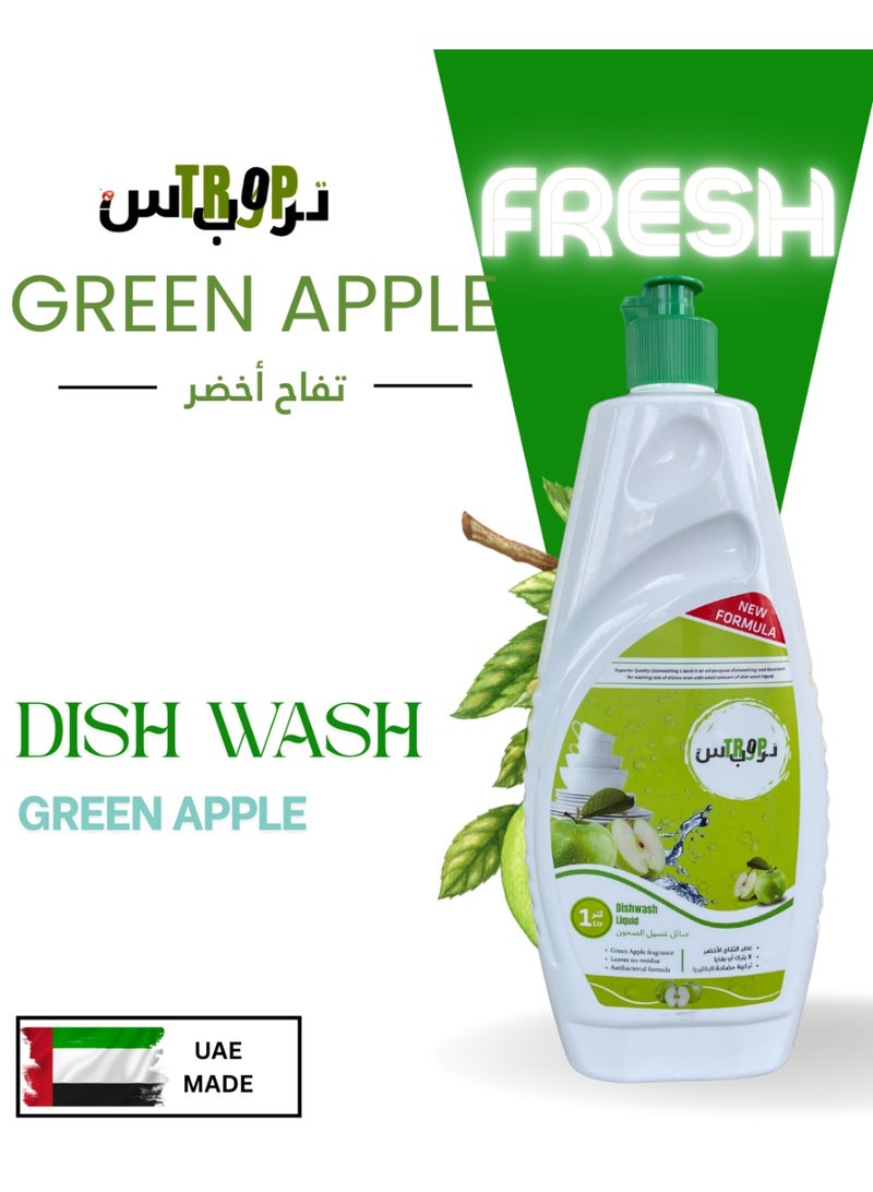 TROPS Green Apple Dishwashing Liquid 1 L Pack Of 10+2 OFFER PACK - Image 2