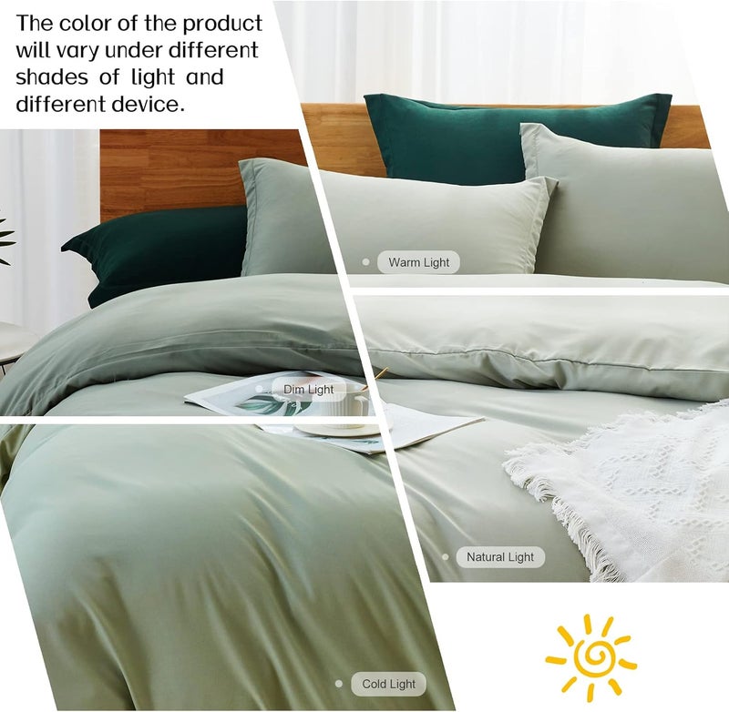 Dreaming Wapiti Duvet Cover Queen,Washed Microfiber Green Queen Size Duvet Cover Set,Solid Color - Soft and Breathable with Zipper Closure & Corner Ties (Green, Queen) - Image 3