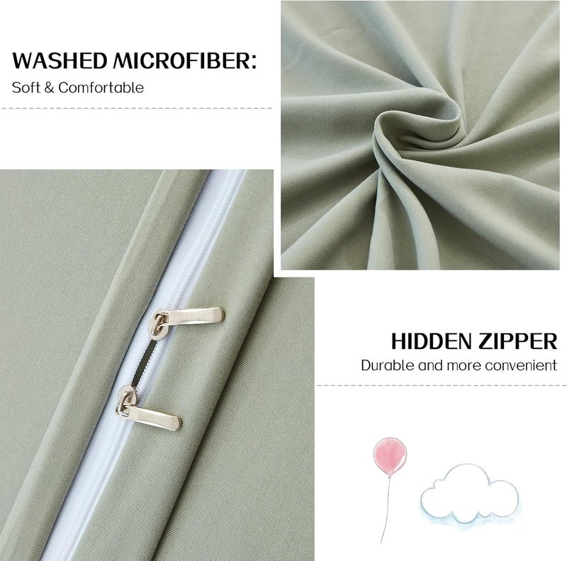 Dreaming Wapiti Duvet Cover Queen,Washed Microfiber Green Queen Size Duvet Cover Set,Solid Color - Soft and Breathable with Zipper Closure & Corner Ties (Green, Queen) - Image 4
