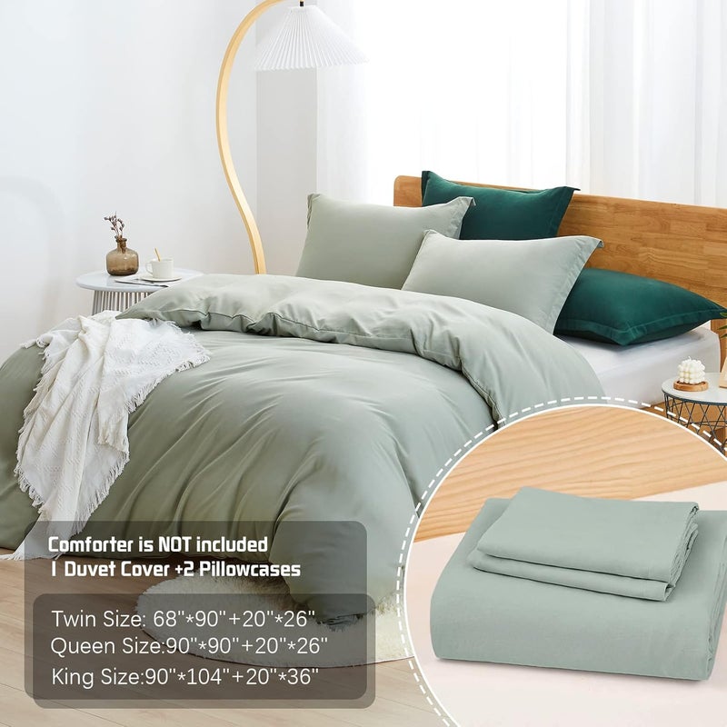 Dreaming Wapiti Duvet Cover Queen,Washed Microfiber Green Queen Size Duvet Cover Set,Solid Color - Soft and Breathable with Zipper Closure & Corner Ties (Green, Queen) - Image 2