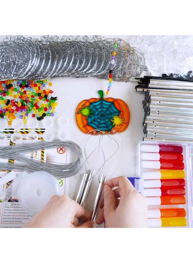 Winlyn 24 Sets Halloween Pumpkin Suncatcher Wind Chime Ornaments Decorations DIY Window Paint Art Suncatcher Craft Kits Pumpkin Sun Catchers for Kids Classroom Halloween Activities Holiday Art Project - Image 3