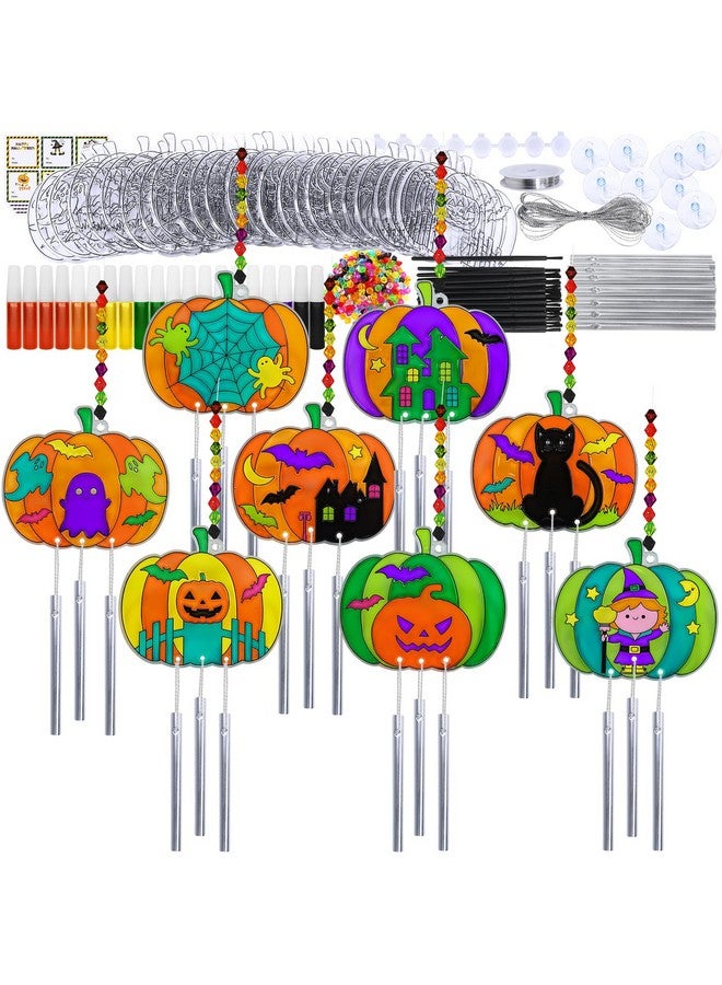 Winlyn 24 Sets Halloween Pumpkin Suncatcher Wind Chime Ornaments Decorations DIY Window Paint Art Suncatcher Craft Kits Pumpkin Sun Catchers for Kids Classroom Halloween Activities Holiday Art Project - Image 1