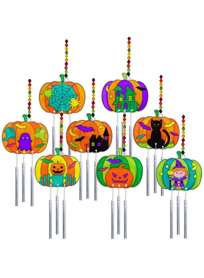 Winlyn 24 Sets Halloween Pumpkin Suncatcher Wind Chime Ornaments Decorations DIY Window Paint Art Suncatcher Craft Kits Pumpkin Sun Catchers for Kids Classroom Halloween Activities Holiday Art Project - Image 4