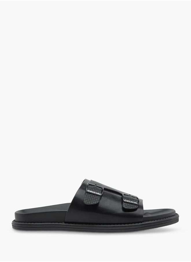 DUCHINI Men's Textured Slip-On Cross Strap Sandals with Buckle Detail  - Image 2