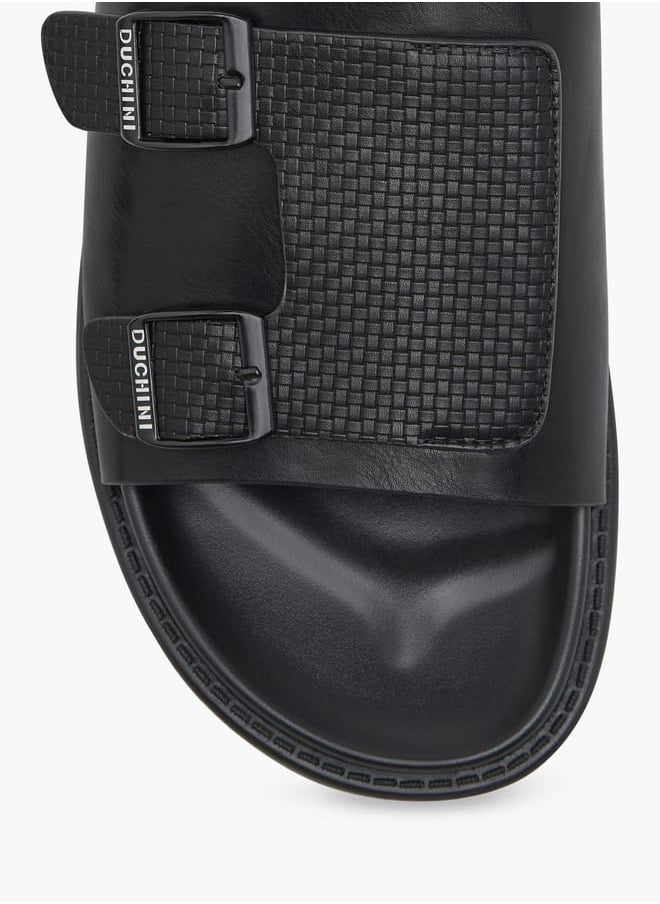 DUCHINI Men's Textured Slip-On Cross Strap Sandals with Buckle Detail  - Image 3