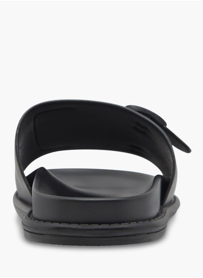 DUCHINI Men's Textured Slip-On Cross Strap Sandals with Buckle Detail  - Image 4