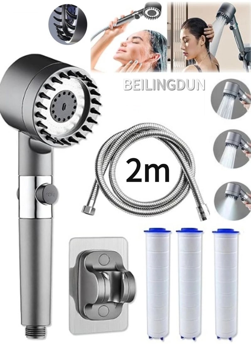 BEILINGDUN - Filtered Shower Head with Handheld (3 Modes), Detachable Showerhead Filter Head with ON/OFF Switch,High Pressure Showerhead Set with 3 Filters、2m Hose、1 Adjustable Bracket,Remove Chlorine and Impurities, Massages Scalp to Anti Hairfall and Dry Skin - Image 1