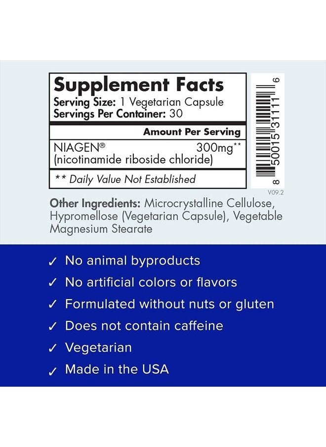 TRU NIAGEN - Patented Nicotinamide Riboside NAD+ Supplement. NR Supports Cellular Energy Metabolism & Repair, Vitality, Healthy Aging of Heart, Brain & Muscle - 30 Servings / 30 Capsules - Image 1