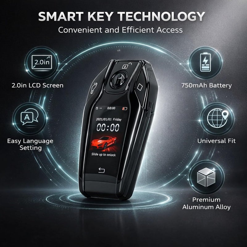 جهاز تحكم ذكي بشاشة لمس LCD عالمي، إطار سبائكي، شاشة بحجم 2.0 بوصة، مخصص لزر تشغيل وإيقاف المحرك - دخول بدون مفتاح، وظيفة منع الضياع، سهل التركيب للسيارات الأصلية من طراز C (اللون أسود) - Image 3
