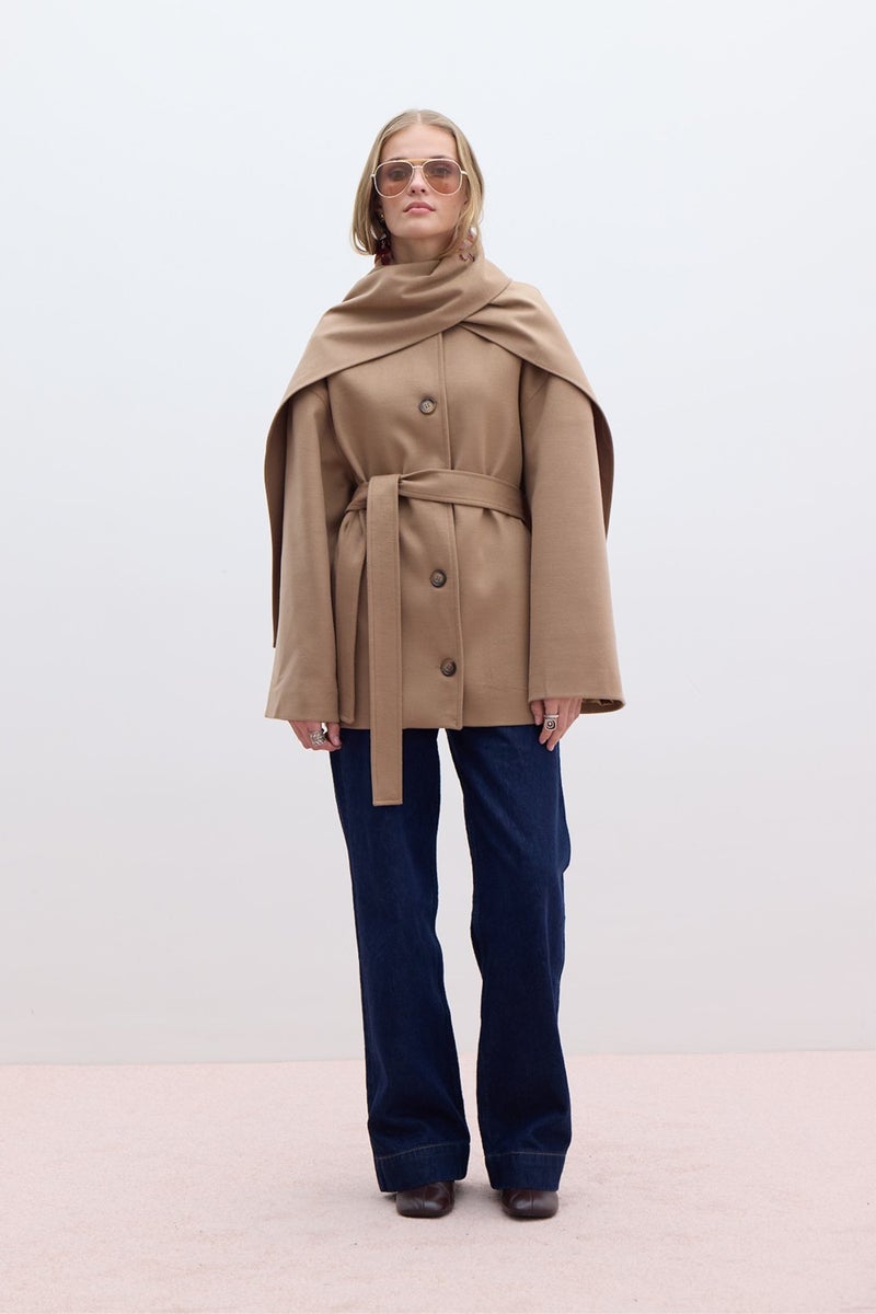 Manuka Shawl Collar Cashmere Coat Camel  - Image 3