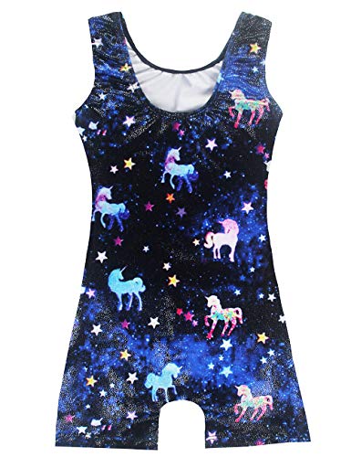 TENVDA Gymnastics Leotards for Girls 5-6 Years Old Sparkly Blue Starry Sky Sleeveless Biketard Tumbling Unitard - Image 2