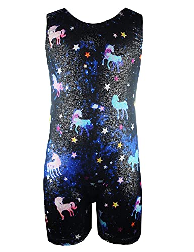 TENVDA Gymnastics Leotards for Girls 5-6 Years Old Sparkly Blue Starry Sky Sleeveless Biketard Tumbling Unitard - Image 3