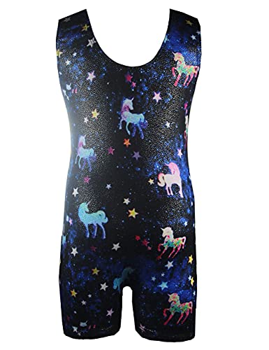 TENVDA Gymnastics Leotards for Girls 5-6 Years Old Sparkly Blue Starry Sky Sleeveless Biketard Tumbling Unitard - Image 4