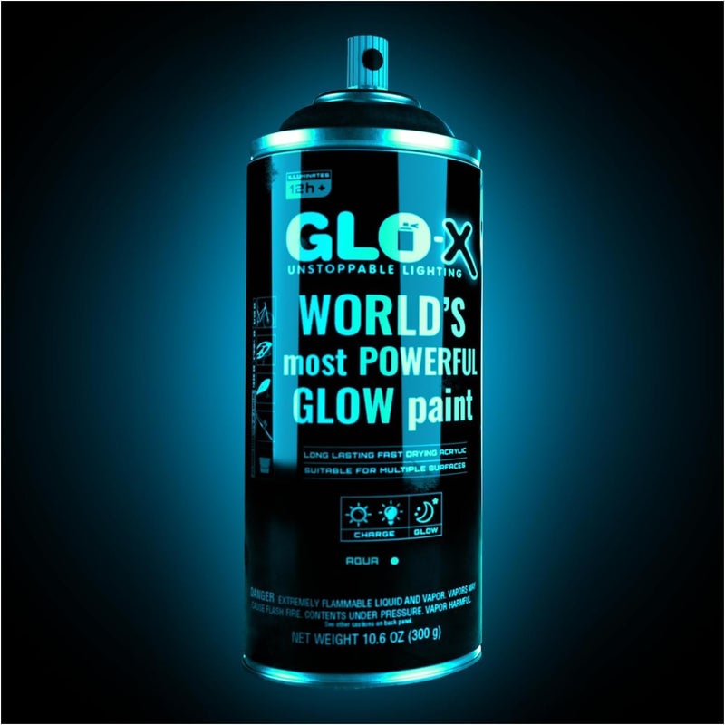 GLO-X Blue Glow In The Dark Spray Paint (10.6 oz) Clear Spray Paint That Glows Neon Blue In The Dark- Light & Sun Activated - Acrylic - Image 1