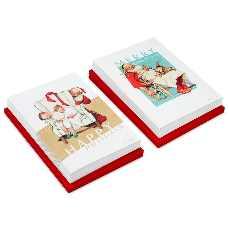Hallmark Norman Rockwell Boxed Christmas Cards 40 Cards and 40 Envelopes Snoozing Santa Sleepy Kids - Image 2
