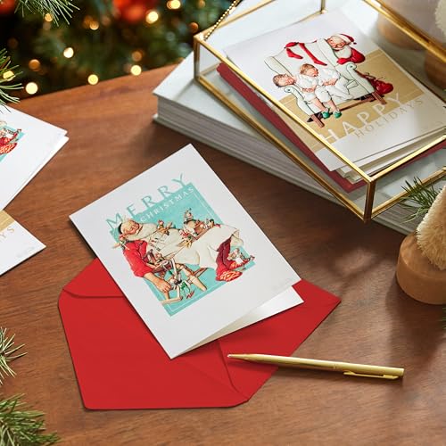 Hallmark Norman Rockwell Boxed Christmas Cards 40 Cards and 40 Envelopes Snoozing Santa Sleepy Kids - Image 3