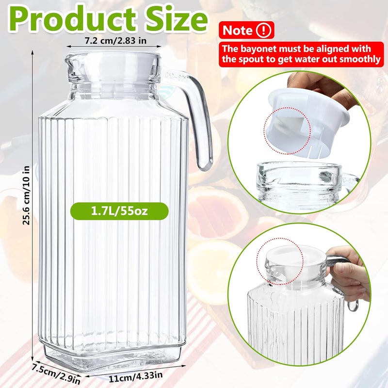 Nuanchu 2 Pcs Glass Pitcher with Lid and Spout Ribbed Fridge Pitcher Clear Glass Water Carafe Juice Containers with Handle and Lids for Iced Tea(63.4 oz) - Image 2