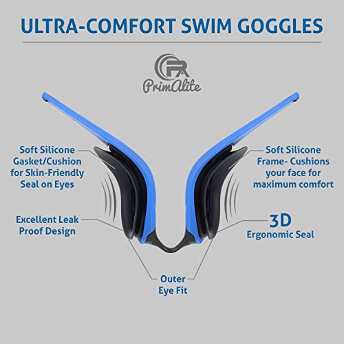 Primalite Swimming Goggles Mirrored-3 Sizes Replaceable Nose Bridge|Anti-Fog,Uv Protection For Adults Men Women-Free Nose Clip,Ear Plugs,Mesh Bag-No Leaking,Adjustable Strap,Wide View-Jet Black - Image 5