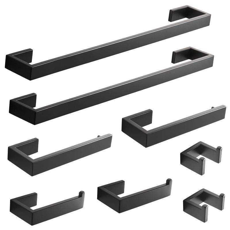 Fapully 8 Piece Bathroom Hardware Accessories Set Stainless Steel Matte Black Wall Mounted