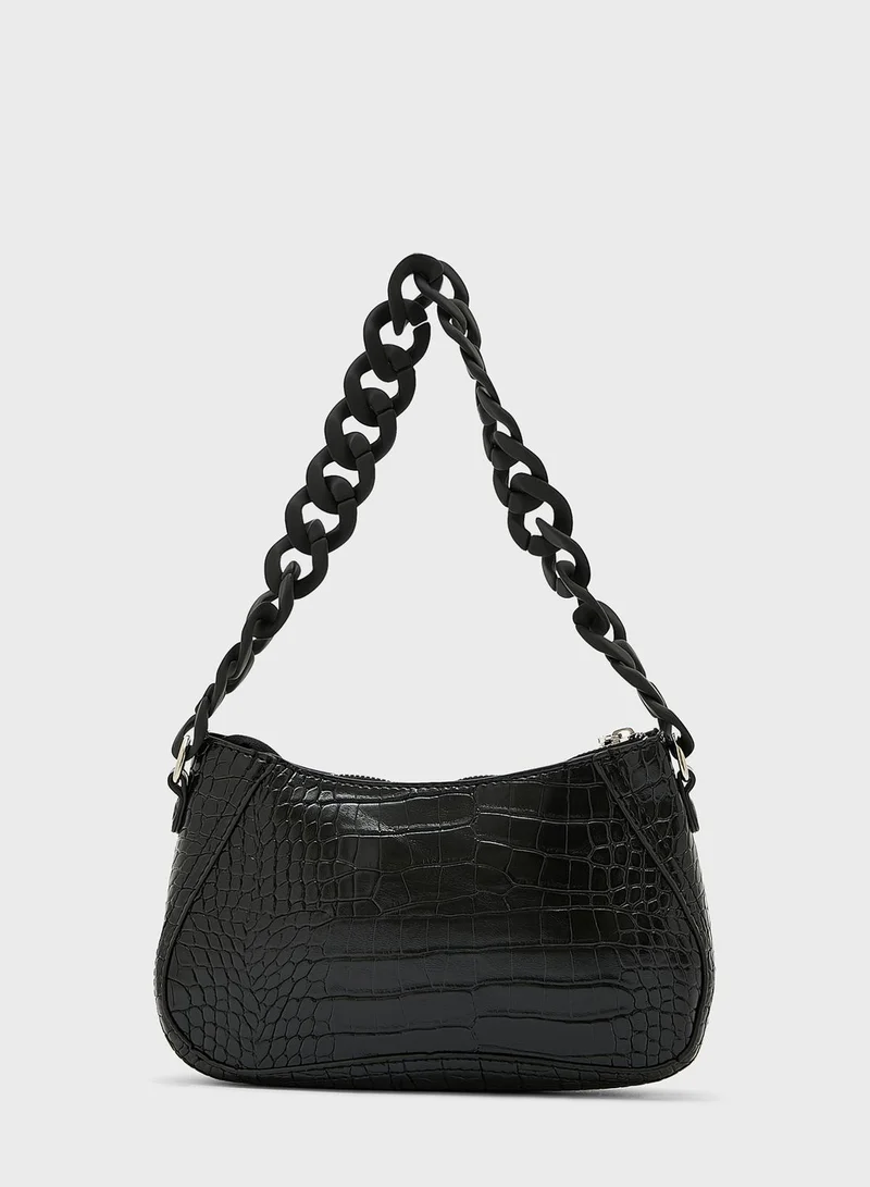 Ginger Croc Effect Tonal Chain Shoulder Bag