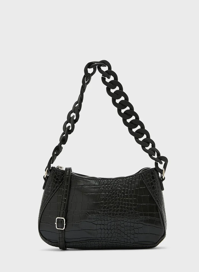 Ginger Croc Effect Tonal Chain Shoulder Bag