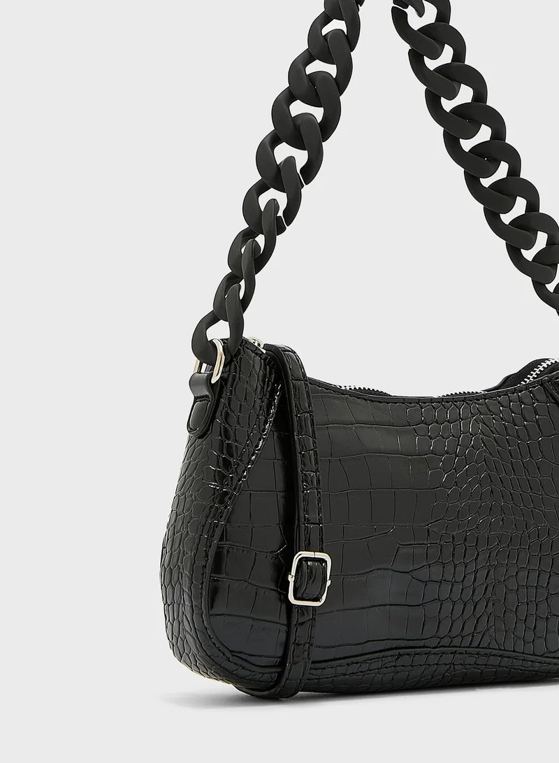Ginger Croc Effect Tonal Chain Shoulder Bag