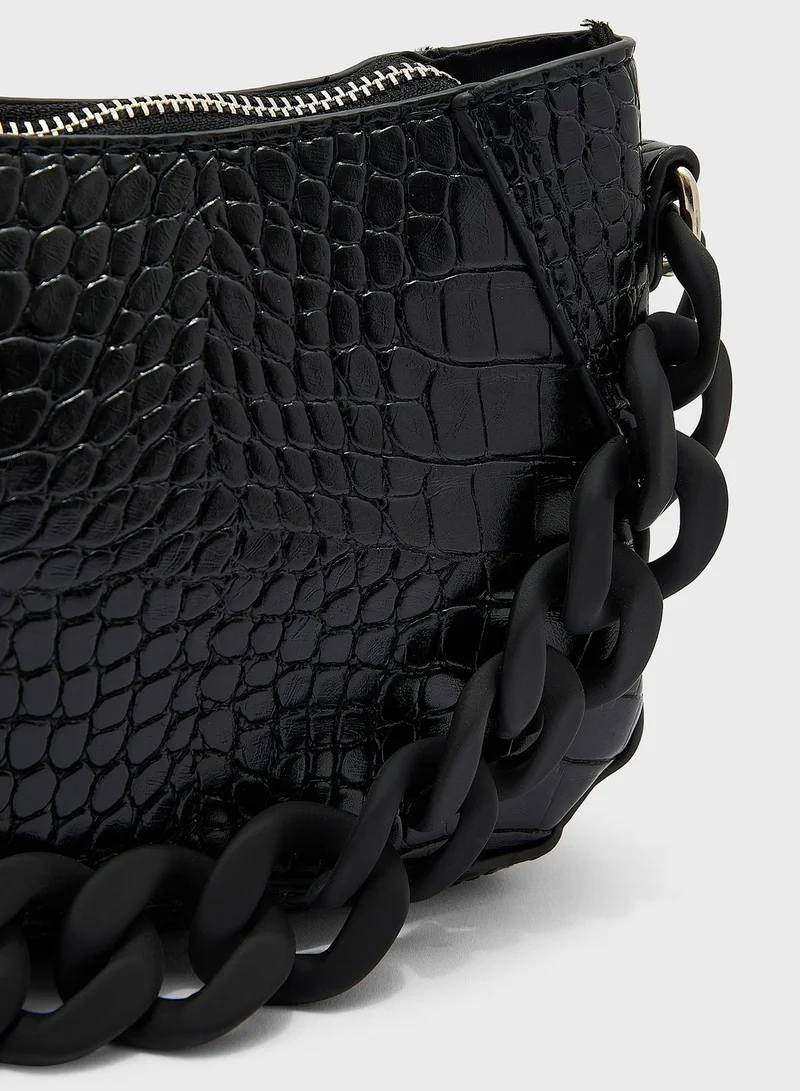 Ginger Croc Effect Tonal Chain Shoulder Bag