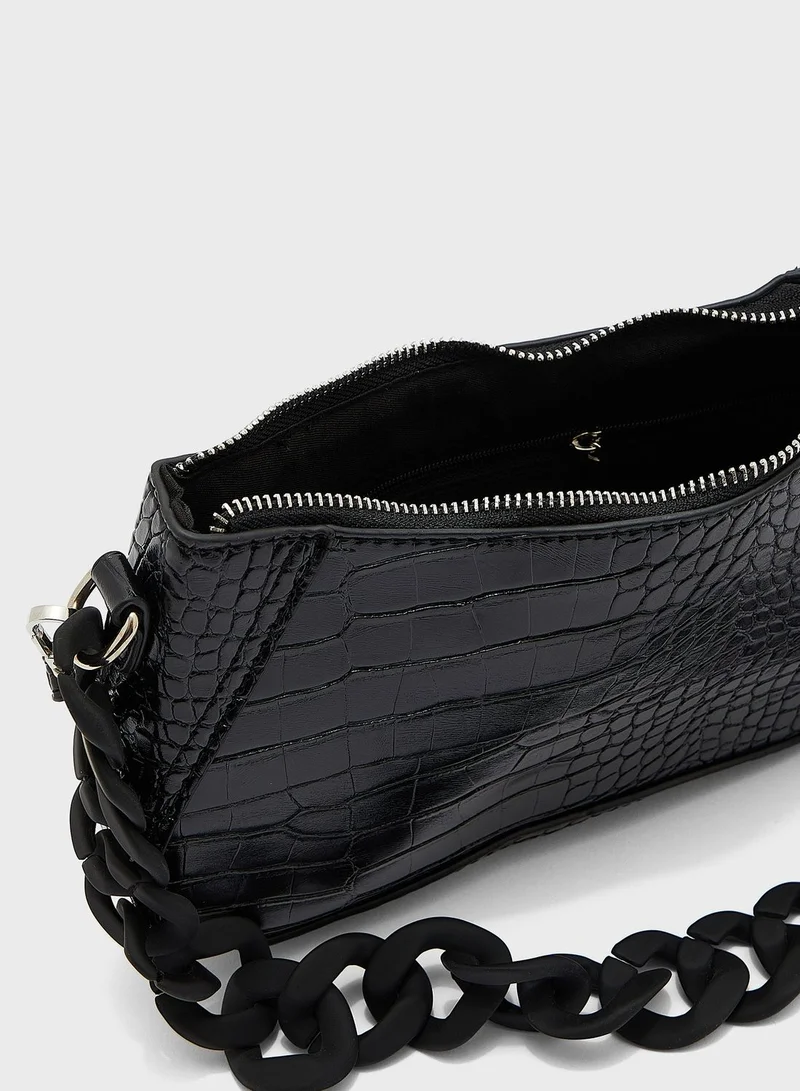 Ginger Croc Effect Tonal Chain Shoulder Bag