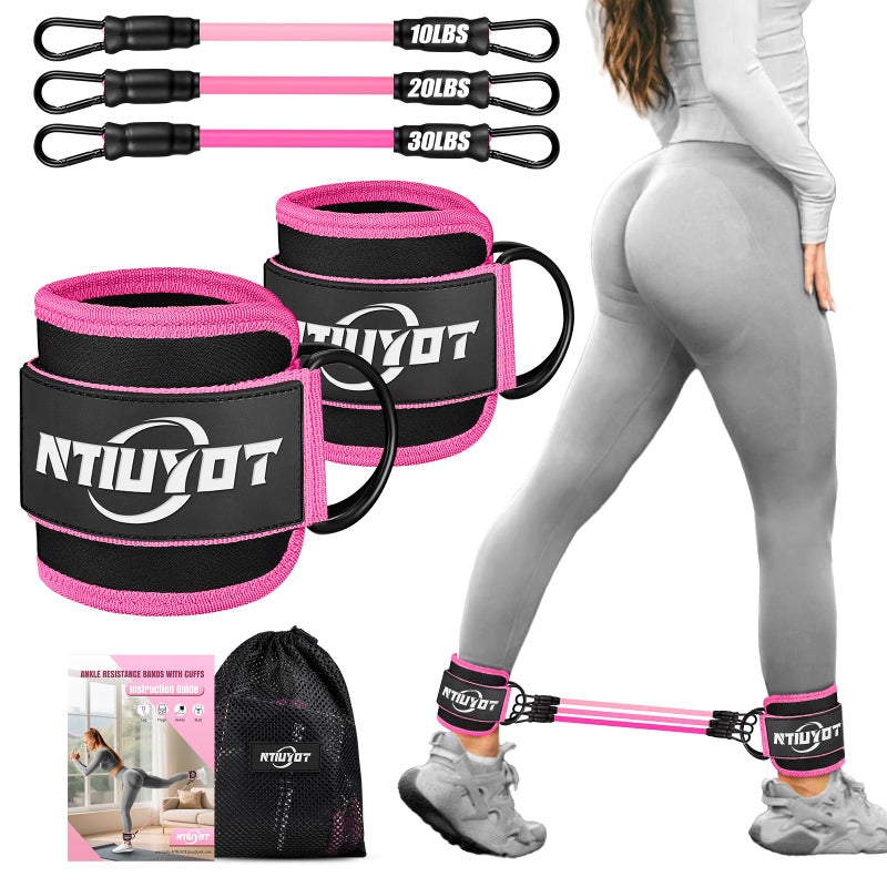 NTIUYOT Ankle Resistance Bands with CuffsWorkout Sets for Women Resistance Bands for Working Out Exercise Band for Leg Booty Home Gym Workout Equipment Ankle Weights Fitness Band Set - Image 2