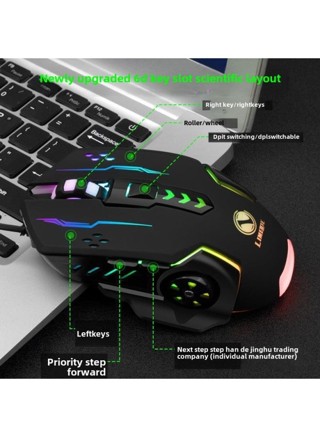 Wired Mouse Home Office Pink Girl Desktop Notebook USB Connect Computer Business E-sports Lol Game Cf-Color:Black 6d Mouse + Pad-Interface:Official Standard - Image 3