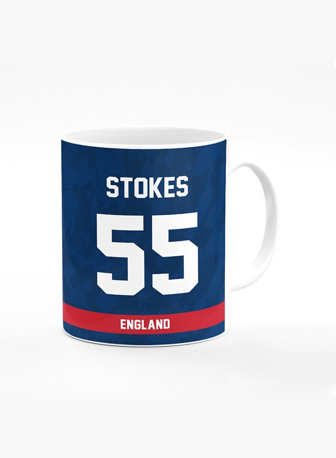 Stylizedd Designer Printed Coffee Mug with Heavy Duty Handle 11oz Ceramic Personalised Gift Mugs Cup [Microwave Safe & Dishwasher Proof ] - Cricket Player - Ben Stokes, Jersey Number - 55 - Image 1