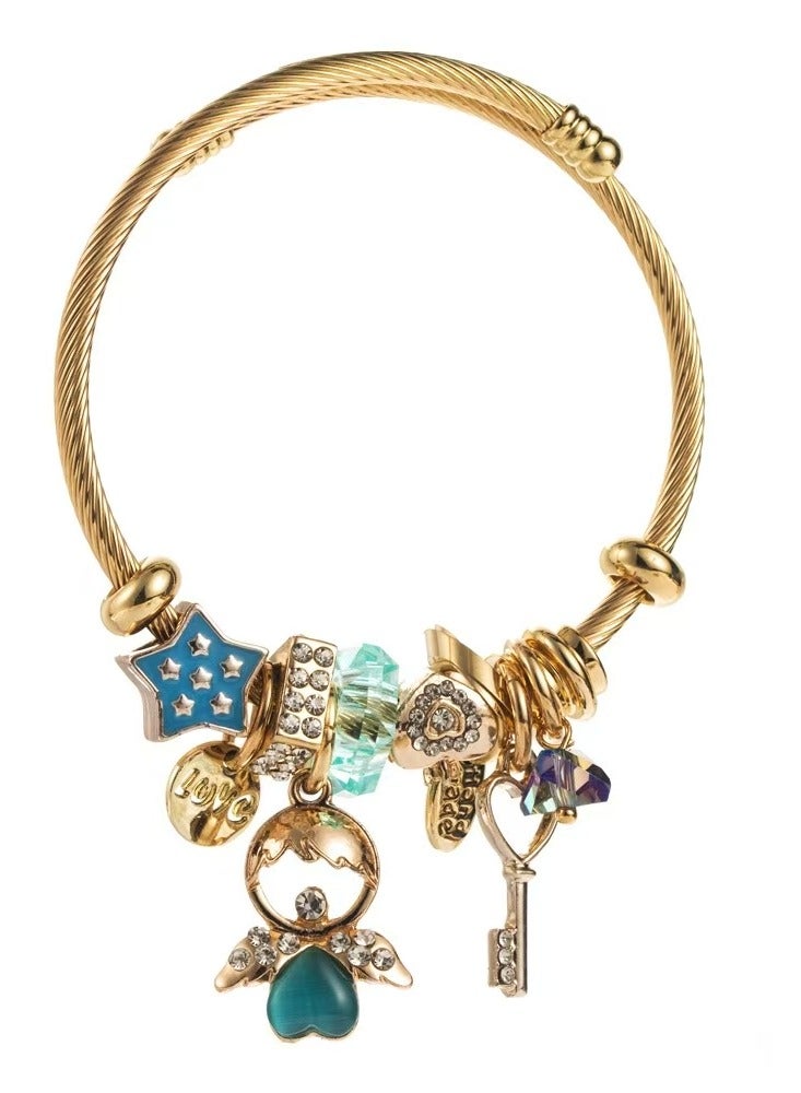 Glamorous Bracelet: Twisted Wire Design with Charming Blue Charms and Sparkling Diamond Accents, Best Gifts for Love with Valentine's Day Birthday - Image 1