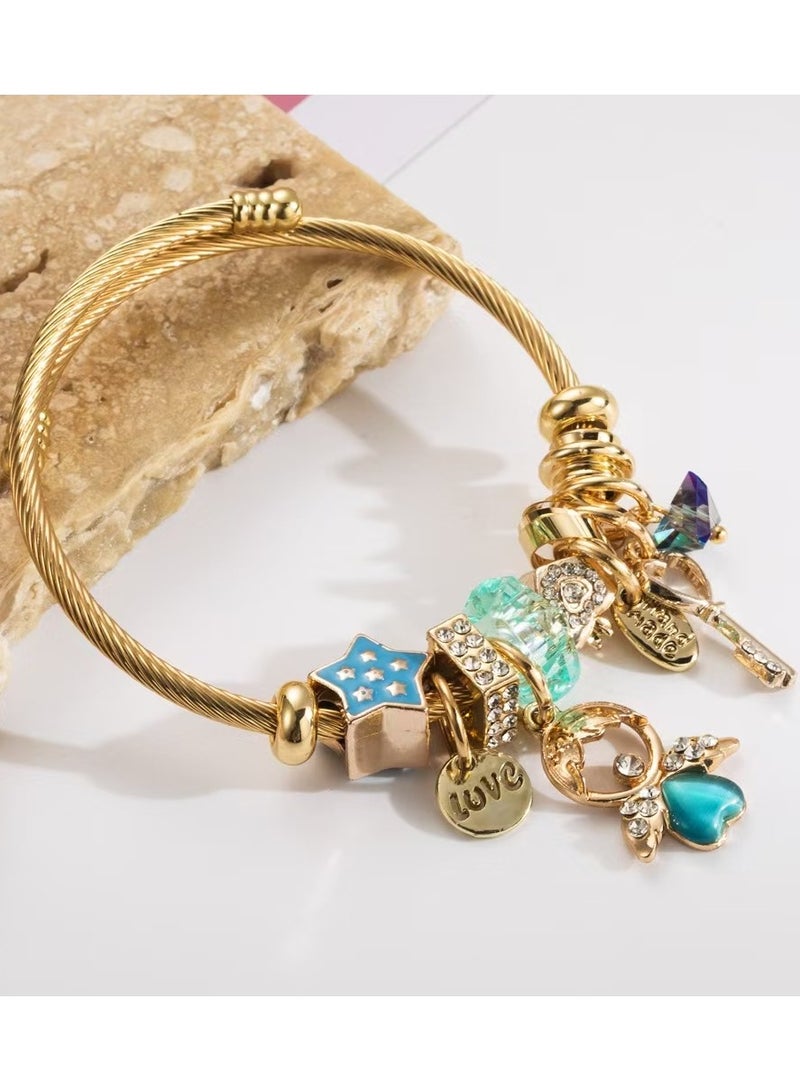 Glamorous Bracelet: Twisted Wire Design with Charming Blue Charms and Sparkling Diamond Accents, Best Gifts for Love with Valentine's Day Birthday - Image 2