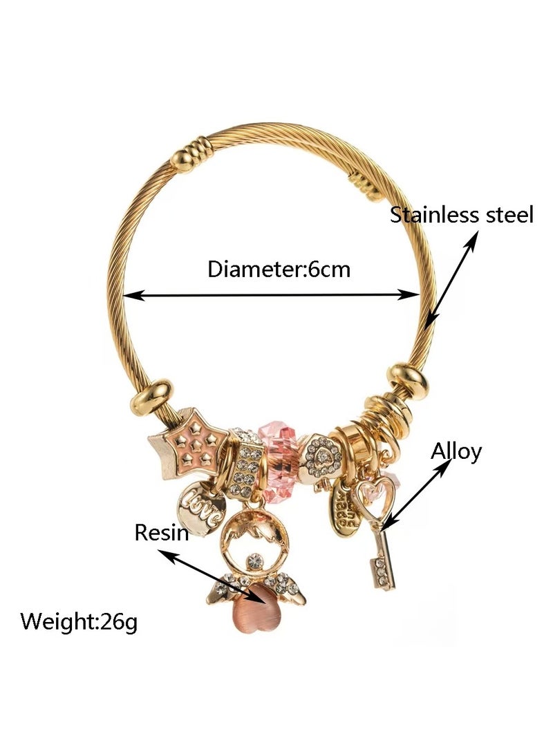 Glamorous Bracelet: Twisted Wire Design with Charming Blue Charms and Sparkling Diamond Accents, Best Gifts for Love with Valentine's Day Birthday - Image 3