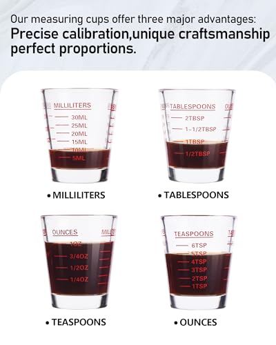 SAIAOKJ Shot Glasses Measuring Cup Set 2PACK Espresso Shot Glasses Liquid Heavy Glass 26-Incremental Measurement 1 OZ, 2 TBS, 6 TSP, 30 ML Kitchen Tools (RED&Black) - Image 3