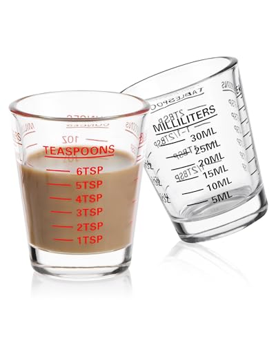 SAIAOKJ Shot Glasses Measuring Cup Set 2PACK Espresso Shot Glasses Liquid Heavy Glass 26-Incremental Measurement 1 OZ, 2 TBS, 6 TSP, 30 ML Kitchen Tools (RED&Black) - Image 1