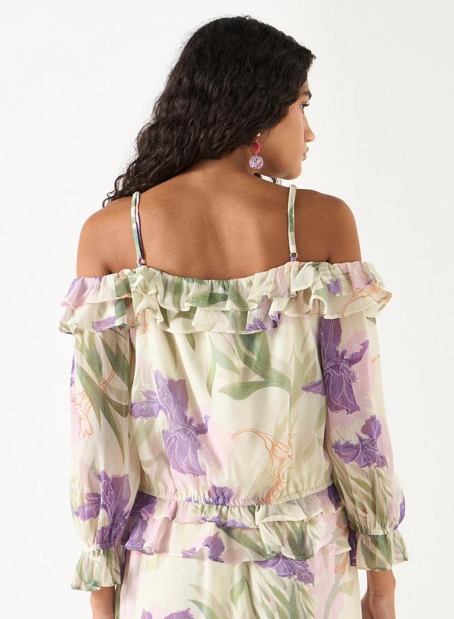 2Xtremz All-Over Floral Print Off Shoulder Top with Ruffles - Image 3
