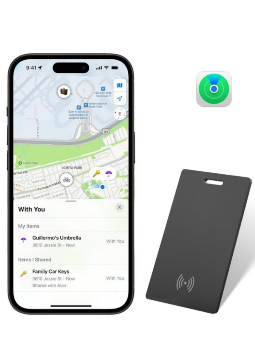 Smart Wallet Finder Card, XQOOPS Wireless Charging Wallet Locator. Works with Apple Find My (iOS Only), Item Tracker for Wallet, Luggage Tags, Phone, Passports and More (1Pack-Black)