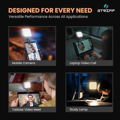 STRIFF Blaze-1 LED Video Light for Phone, Camera, Laptop, Meeting, Photography, and Lighting, with Clip & Type C, Dimmable & Rechargeable for Selfie Stick Tripod, 2000mAh, 4.5W - Image 3