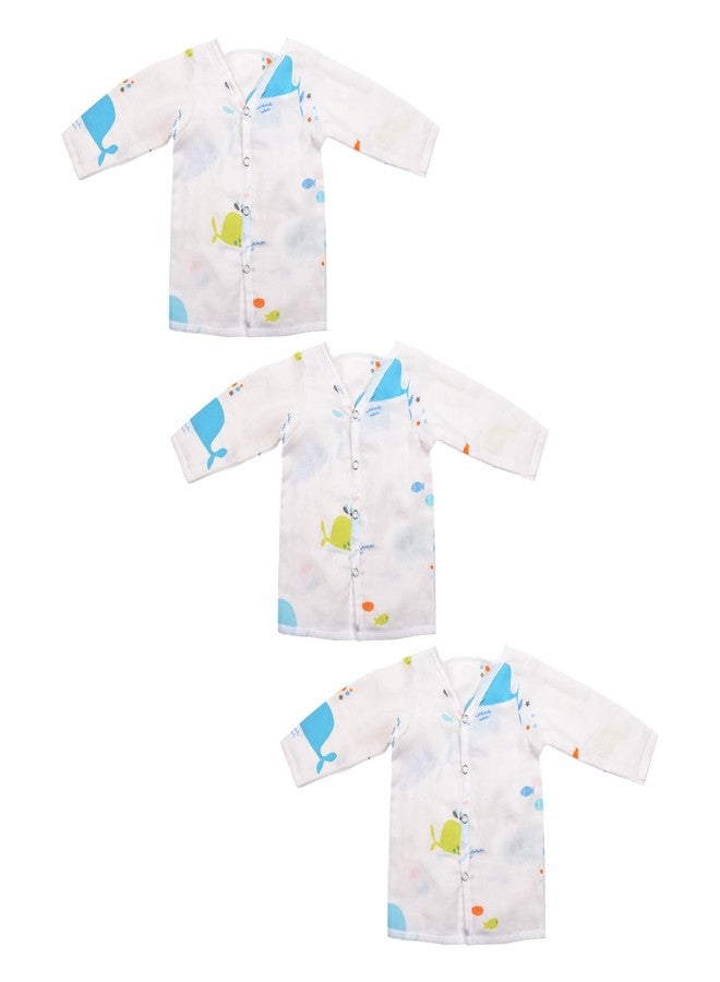 MOM's HOME Unisex Organic Cotton Muslin Full Sleeves Jhabla & Pajama Set - Blue Whale - Set of 1 (9-12 Months) - Image 4