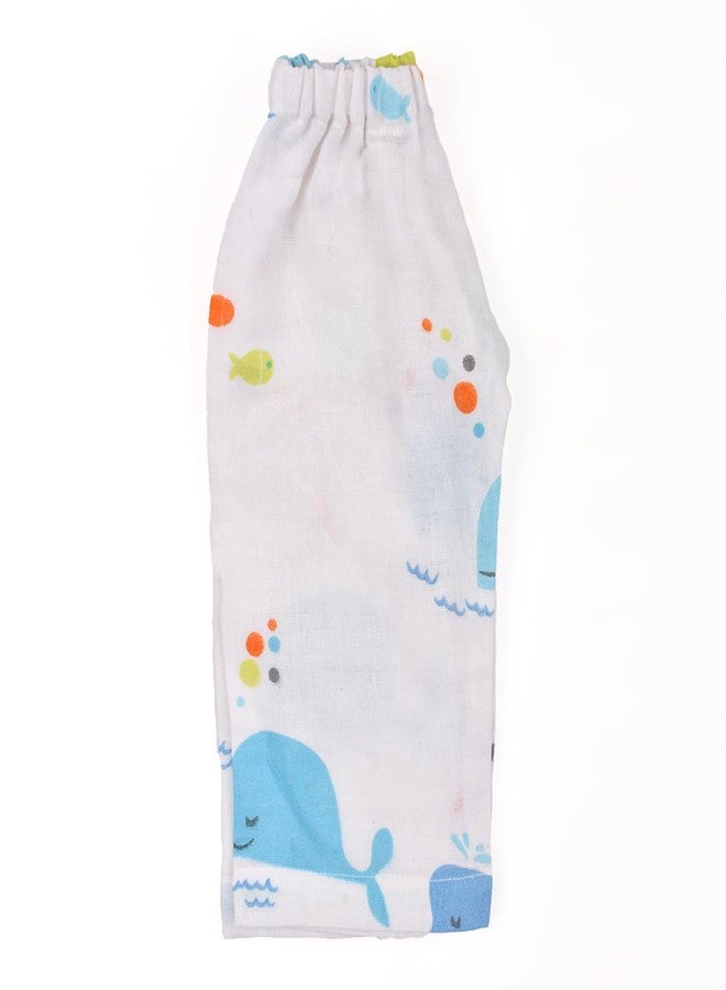 MOM's HOME Unisex Organic Cotton Muslin Full Sleeves Jhabla & Pajama Set - Blue Whale - Set of 1 (9-12 Months) - Image 3