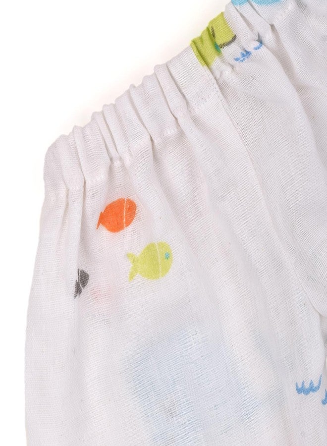 MOM's HOME Unisex Organic Cotton Muslin Full Sleeves Jhabla & Pajama Set - Blue Whale - Set of 1 (9-12 Months) - Image 5