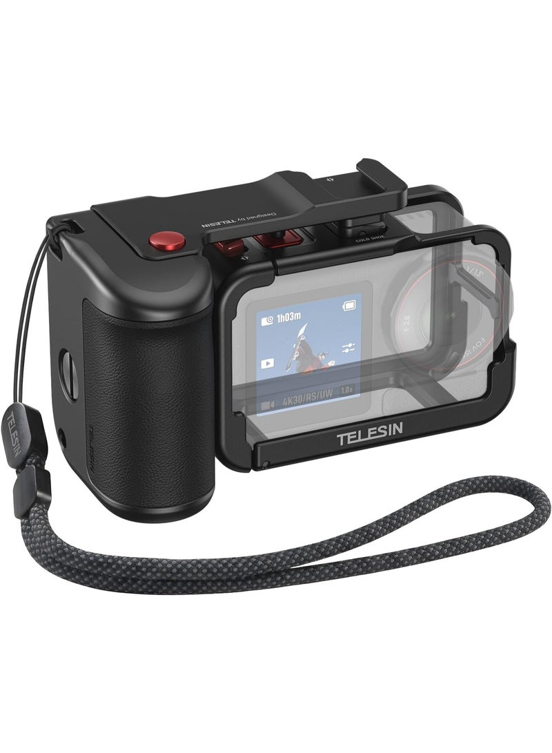 TELESIN Metal Street Grip Kit for DJI OSMO Action 5 Pro/4/3 with Cage, Camera Photography Handle Grip Kit for DJI, Quick Release, Patented Seesaw Shutter Button, Cold Shoe, Wrist Strap, 1/4 Threaded - Image 1
