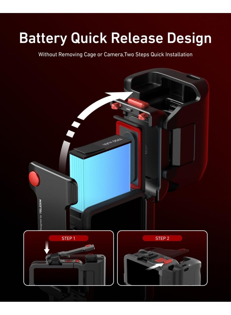 TELESIN Metal Street Grip Kit for DJI OSMO Action 5 Pro/4/3 with Cage, Camera Photography Handle Grip Kit for DJI, Quick Release, Patented Seesaw Shutter Button, Cold Shoe, Wrist Strap, 1/4 Threaded - Image 4